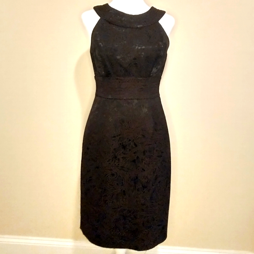 Madison Shimmery Brown Damask Round Halter Neckline Dress